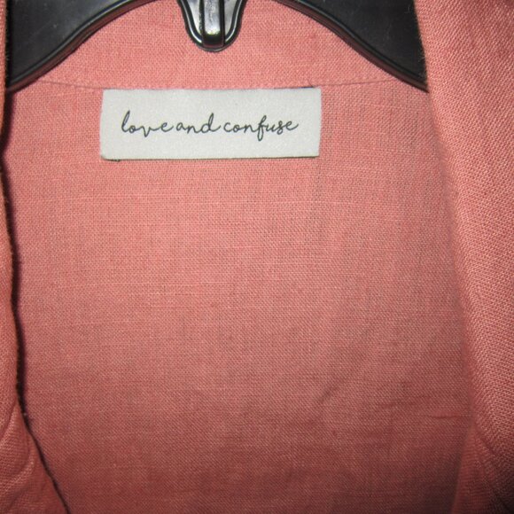 Love and Confuse Lithuania Sz XL 100% Pure Linen Blazer Jacket Oversized Pockets - Picture 2 of 3